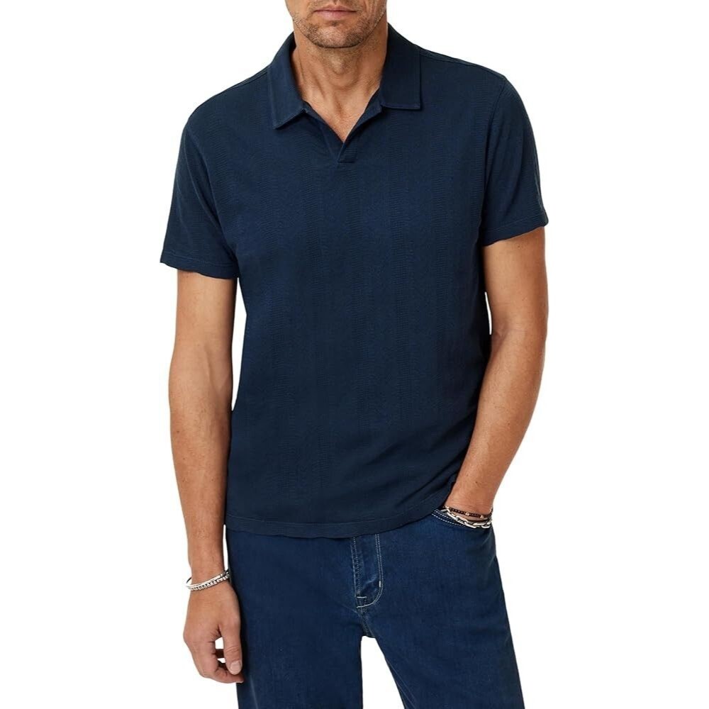 JOHN VARVATOS Polo Shirt Mens XS Blue Jacquard Knit Pullover ZION